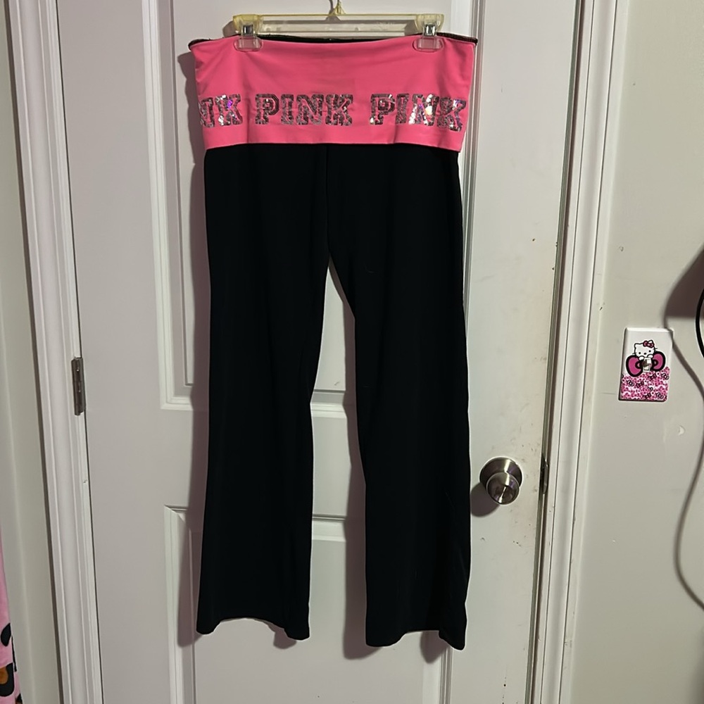 Pink VS Fold over flare yoga pants - Picture 3 of 7